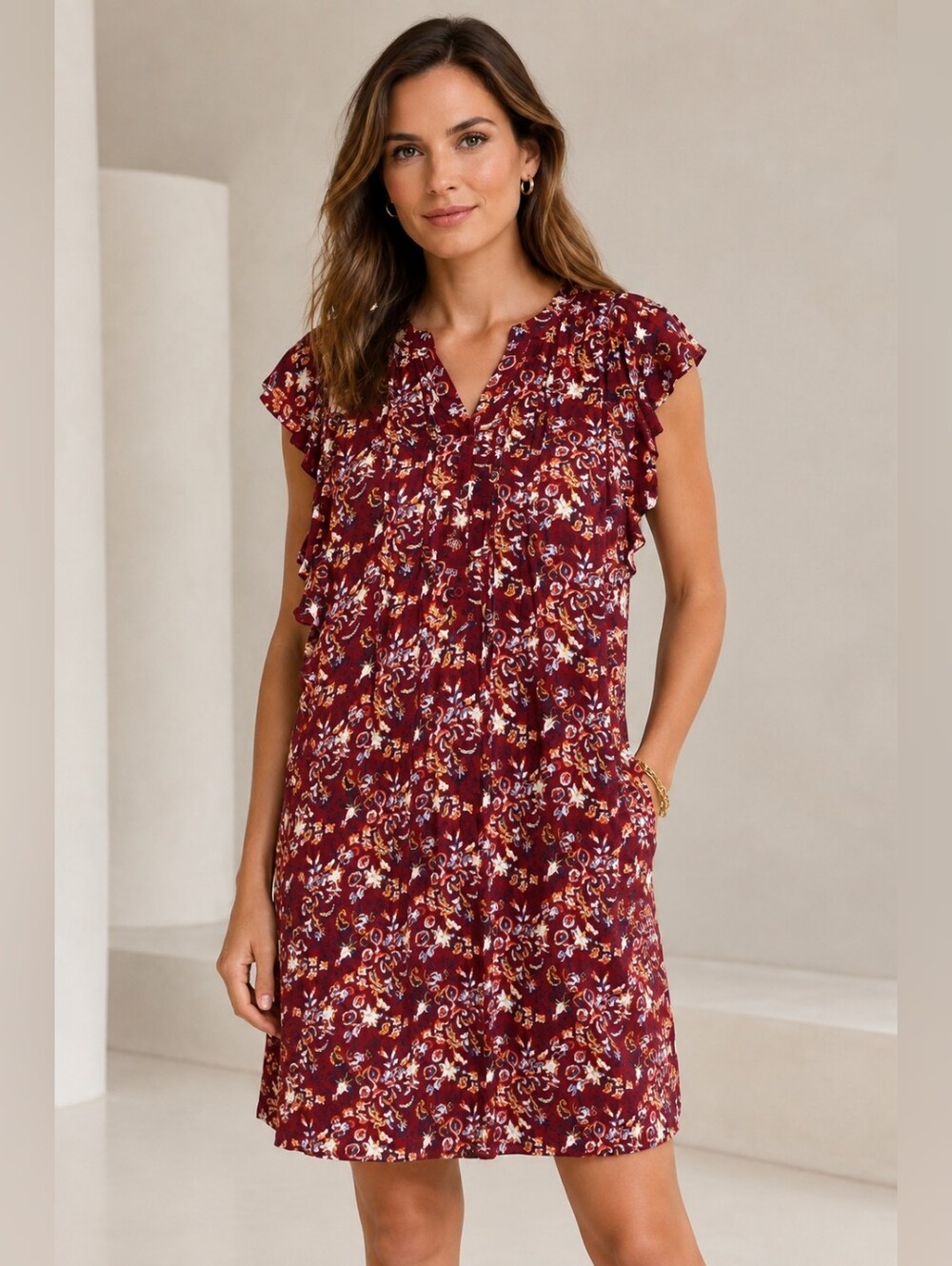 Garnet Hill Rivers Edge Floral Crepe Shift Dress Size S NWT